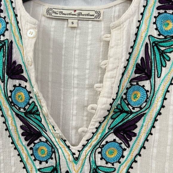 WHAT COMES AROUND GOES AROUND TUNIC EMBROIDERY TOP SIZE S - Picture 3 of 7